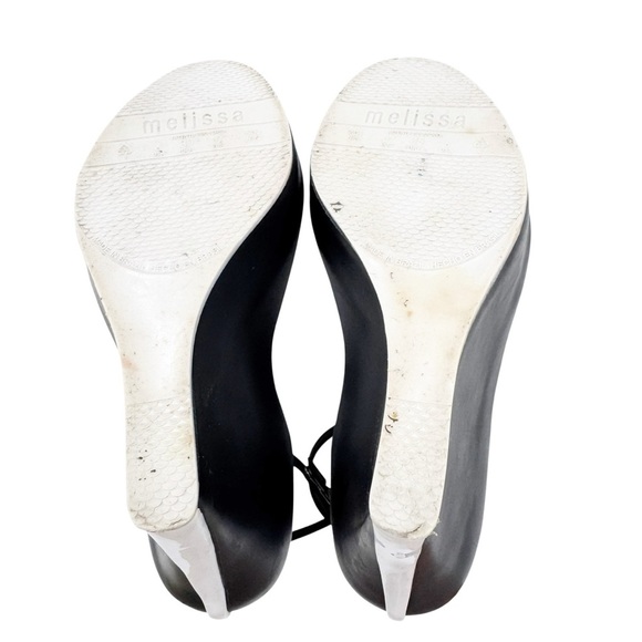 Melissa Black and White Patchuli Peep Toe Jelly Ankle Strap Wedge Shoe Size 6 - Picture 7 of 12